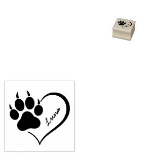 Trendiger personalisierter Hund Pfote Herz Druck Gummistempel