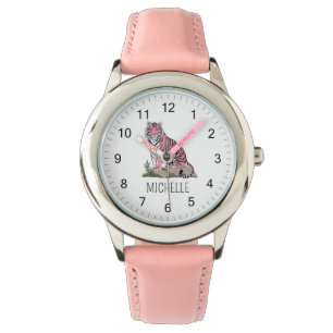 Trendiger personalisierter Name Süße Dschungel Ros Armbanduhr