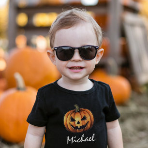 Trendiger personalisierter orange Kürbis Halloween Kleinkind T-shirt
