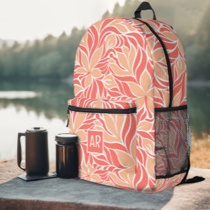 Trendiger Pfirsich-Orangen-Moderner Blumenmuster-M Bedruckter Rucksack