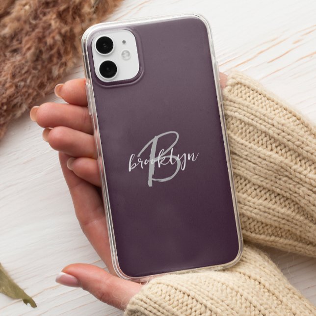 Trendiger Pflaumen-Purple-Grau-Weiß-Script-Monogra Case-Mate iPhone Hülle (Von Creator hochgeladen)