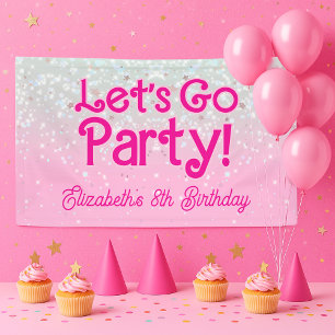 Trendiger Pink Let's Go Party Geburtstag Banner