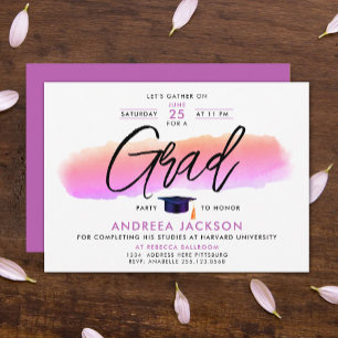 Trendiger Pink-Purple-Abschluss-Cap-Bold-Script-Wa Einladung