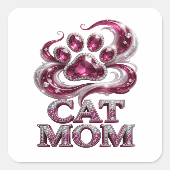Trendiger Pinker CAT MOM Quadratischer Aufkleber (Vorderseite)