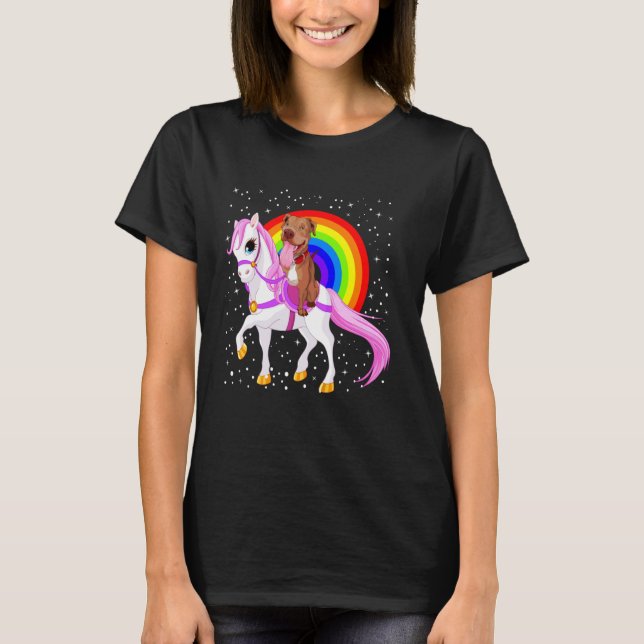 Trendiger Pitbull Regenbogen Pferd T-Shirt (Vorderseite)