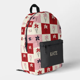 Trendiger Retro-Karo-Blumenmuster-Personalisierter Bedruckter Rucksack