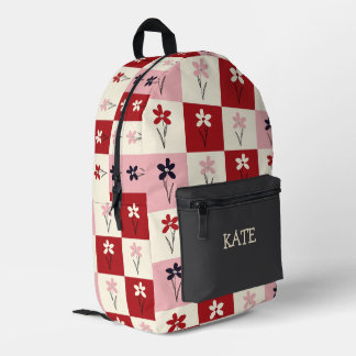 Trendiger Retro-Karo-Blumenmuster-Personalisierter Bedruckter Rucksack