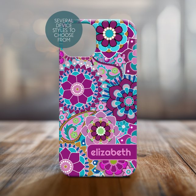 Trendiger Retro-Muster-individuelle Name Case-Mate iPhone Hülle (Personalized Phone Cover - Funky Floral Pattern)