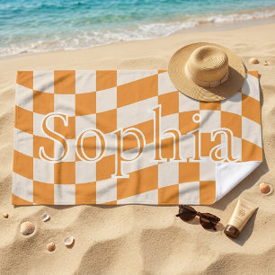 Trendiger Retro-Orangeton Karierter Persönlicher N Strandtuch
