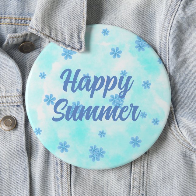 trendiger retro vintage blauer Blumenmonogramm Button (Beispiel)