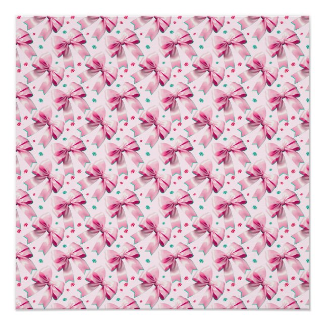 Trendiger rosa Coquette-Schleifen-Muster mit süßem Poster (Vorderseite)