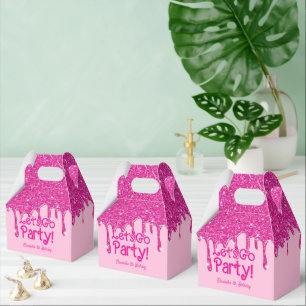 Trendiger rosa Glitter Let's Go Party Geburtstag Geschenkschachtel