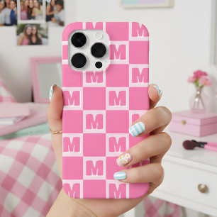Trendiger rosa Monogramm-Karo-Anfangsbuchstabe  Case-Mate iPhone Hülle