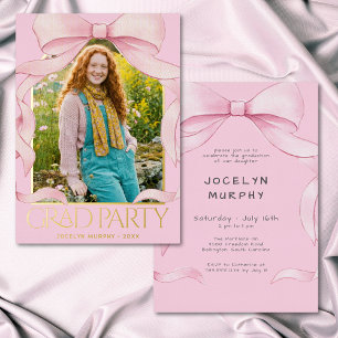 Trendiger rosa Schleife Abschluss Foto Folie Party Folieneinladung