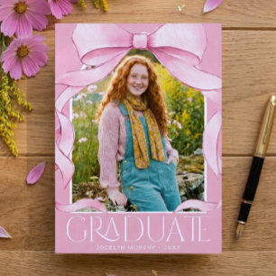 Trendiger rosa Schleife Abschluss Fotoankündigung Einladung