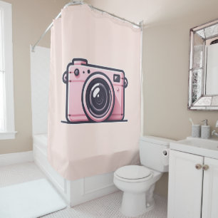 Trendiger rosa Schnappschuss-Fotoapparat Fotografi Duschvorhang