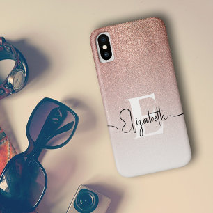 Trendiger Roségold-Glitter-Monogramm-Schriftname Case-Mate iPhone 14 Hülle