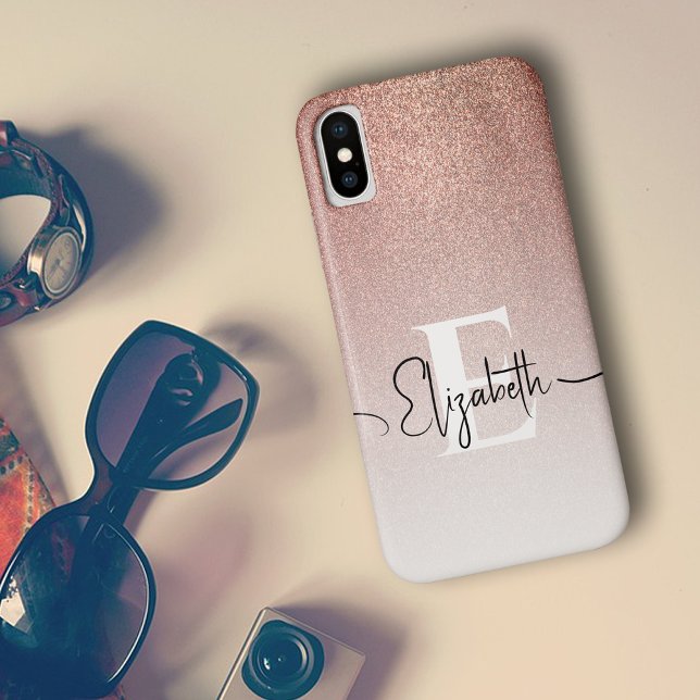 Trendiger Roségold-Glitter-Monogramm-Schriftname Case-Mate iPhone Hülle (Von Creator hochgeladen)