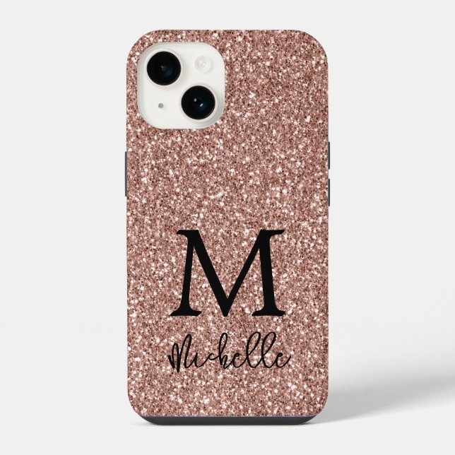Trendiger roségoldener Glitter-Monogramm-Initial-N iPhone Hülle (Rückseite)