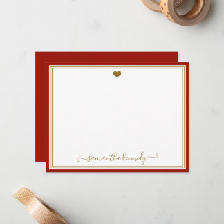 Trendiger roter und goldener Herz-Kundenname Mitteilungskarte