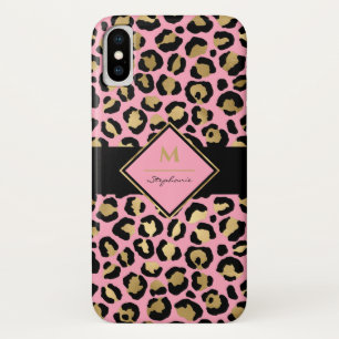 Trendiger schwarzer rosa und goldener Leopardenpri Case-Mate iPhone Hülle