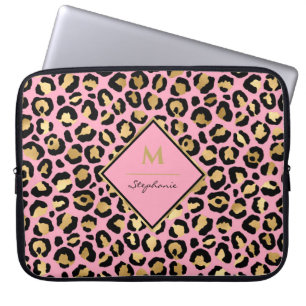 Trendiger schwarzer rosa und goldener Leopardenpri Laptopschutzhülle