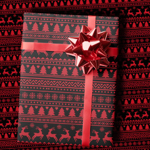 Trendiger schwarzer und roter nordischer hässliche geschenkpapier