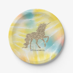 Trendiger silberner Glitter-Einhorn-Tie-Dye  Pappteller