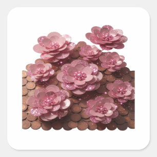 Trendiger Silberner PINK FLOWERS AND COINS Sticker