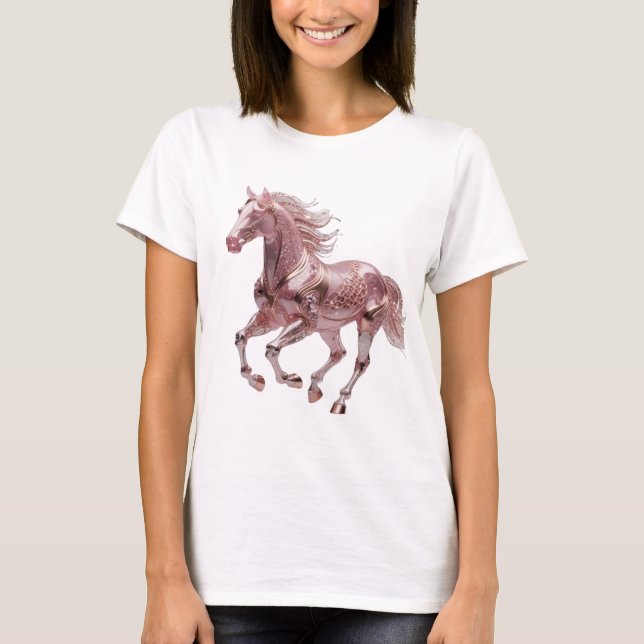 Trendiger silberner PINK GLAS PFERD Design T-Shirt (Vorderseite)