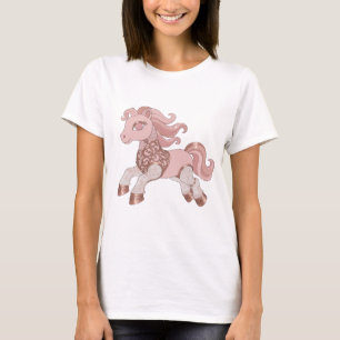 Trendiger Silberner PINK UND ROSÉGOLD-PONY T-Shirt