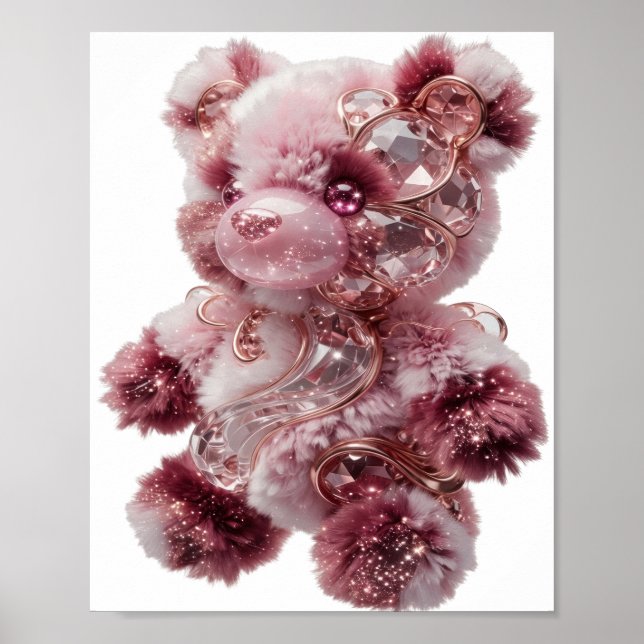 Trendiger silberner SCHÖNER TEDDYBÄR Poster (Vorne)