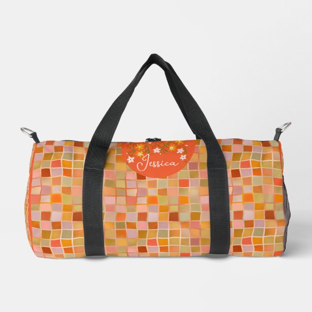 Trendiger Sommer Chic orange Mosaik Duffle Bag (Vorderseite)