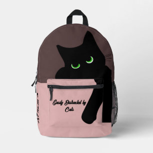 Trendiger Spionierender Schwarzer Katzen-Monogramm Bedruckter Rucksack