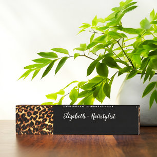 Trendiger stilvoller Friseur-Monogramm Leopard Namensplakette