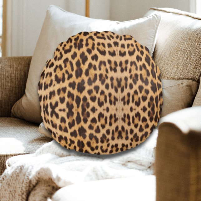 trendiger, stylischer Wildsafari-Leopardendruck Rundes Kissen (trendy stylish wild safari fashion leopard print round pillow)