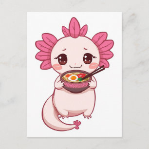 Trendiger süßer Axolotl, der japanische Ramen isst Postkarte
