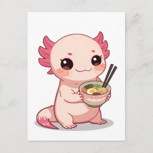 Trendiger süßer Axolotl, der japanisches Ramen iss Postkarte