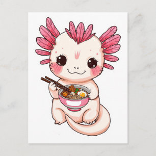 Trendiger süßer Axolotl isst Ramen japanisch  Postkarte