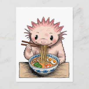 Trendiger süßer Axolotl isst Ramen japanisch  Postkarte
