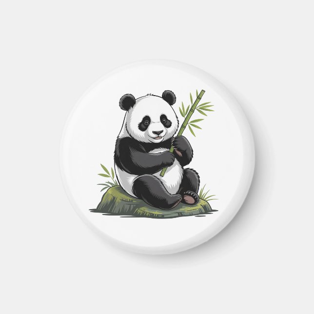 Trendiger süßer Panda-Bär mit Grünzeug Bambus Magnet (Vorne)