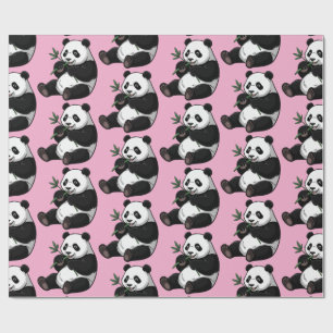 Trendiger süßer Panda-Bär mit Grünzeug-Bambus Rosa Geschenkpapier