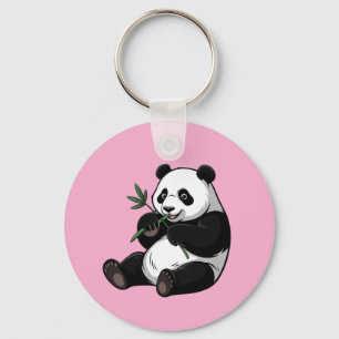 Trendiger süßer Panda-Bär mit Grünzeug Bambus Rosa Schlüsselanhänger