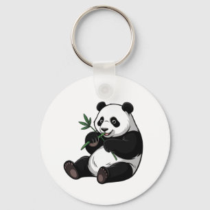Trendiger süßer Panda-Bär mit Grünzeug Bambus Schlüsselanhänger