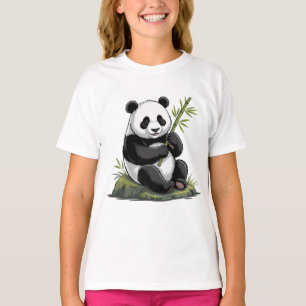 Trendiger süßer Panda-Bär mit Grünzeug-Bambus  T-Shirt