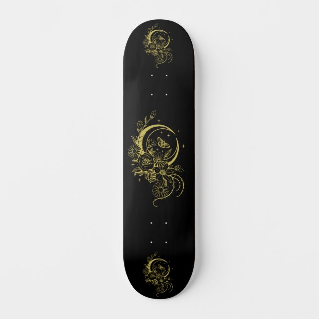 Trendiger Tattoo-Stil Floral Crescent Moon Deck Skateboard (Vorderseite)