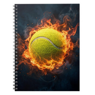 Trendiger Tennisball in Flammen Moderne Sportkunst Notizblock