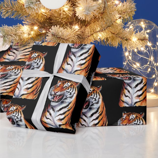 Trendiger Tigerkopf Schwarz Geschenkpapier (Feiertage)