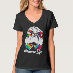 Trendiger unordentlicher Pferdeschwanz Krankenschw T-Shirt