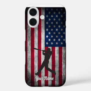 Trendiger vintage-amerikanischer Flaggen-Baseball iPhone 16 Hülle